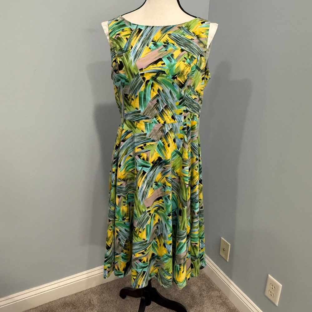 Hearts & Roses London 1950s Swing Dress Size 18 Abstract Brushstroke Fit & Flare